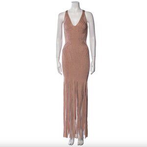 Herve Leger Gweneth Metallic Fringe Gown
